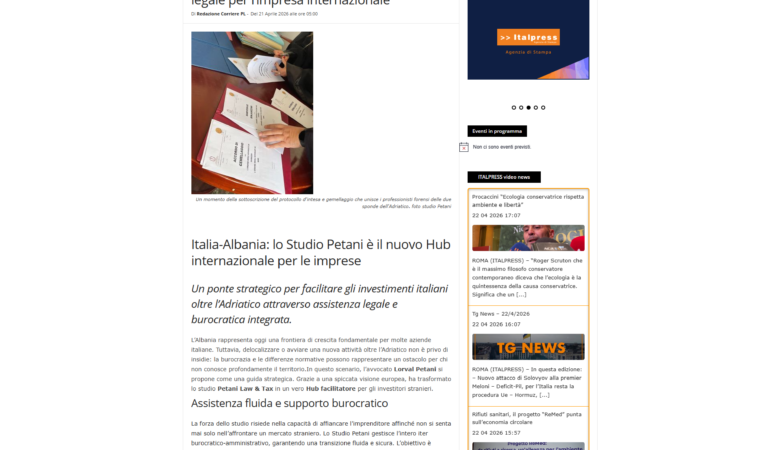 CorrierePL – Italia-Shqipëri: Studio Petani, Hub-i i ri Ndërkombëtar